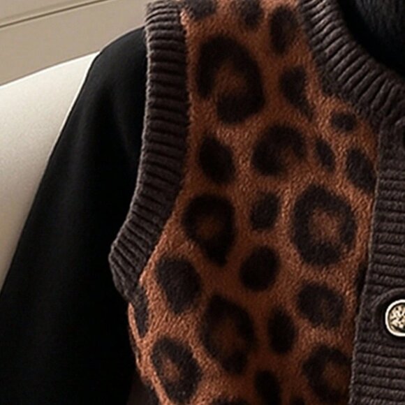 Multicolor Chic Leopard Print Womens Knitted Cardigan Vest Top - Picture 3 of 6